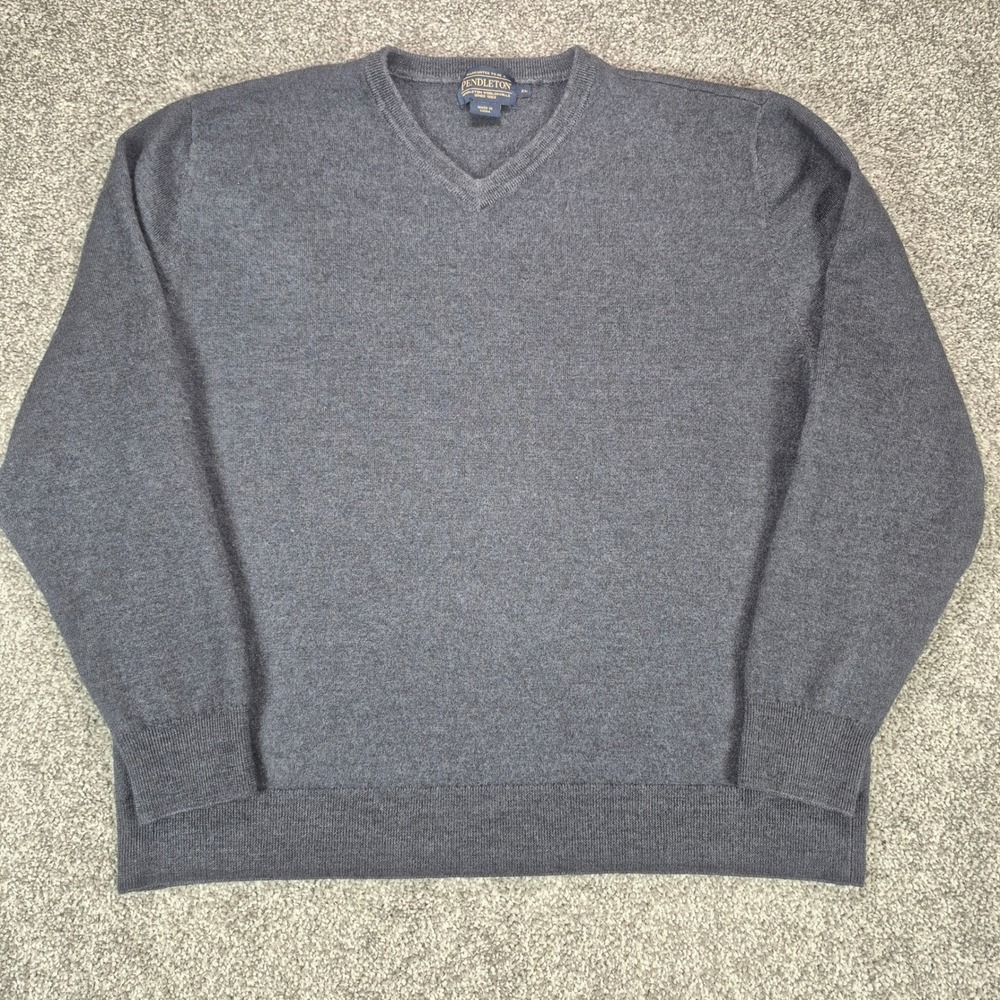 Pendleton V-Neck Sweater Mens XL Gray Wool Long Sleeve Knit Pullover